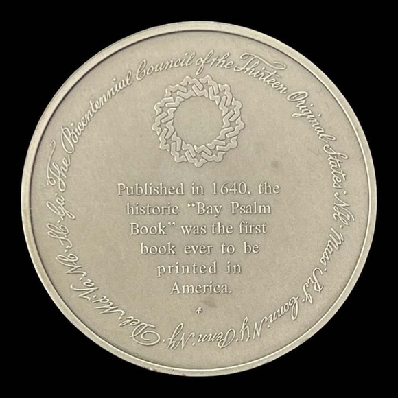 Vintage Medal History of Colonial America Pewter Coin Bay Psalm Book - Picture 2 of 3
